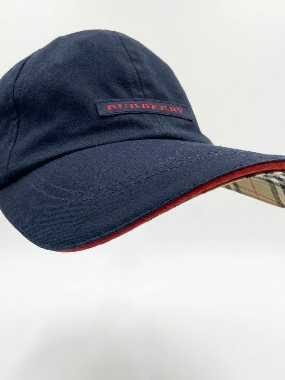 Burberry Navy Golf Baseball Cap with Red Accent and Nova Check Lining